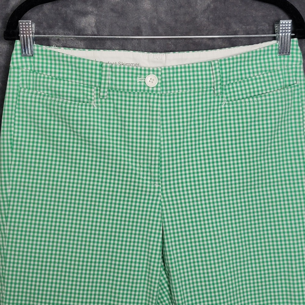 Talbots Skimmer Pants 6 Green Gingham Check Cropped Cotton Coastal Preppy Classy - Picture 2 of 14